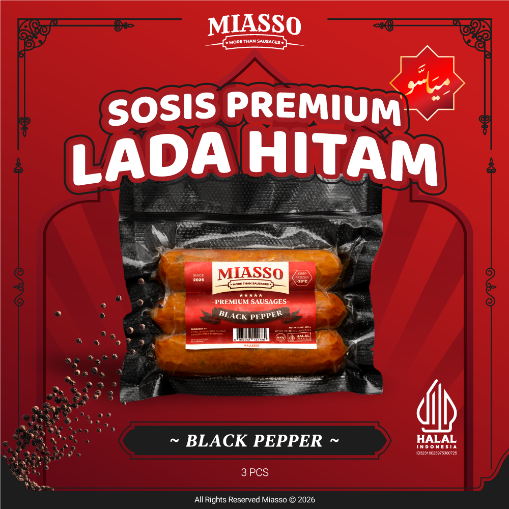 MIASSO - Black Pepper | Premium Sausages | Sosis Halal Frozen Food