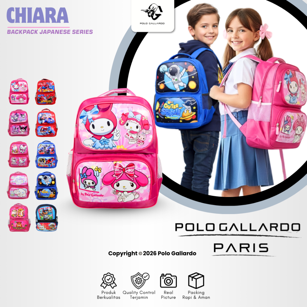 Tas Sekolah Karakter Ransel TK SD Anak Perempuan Laki-laki Polo Gallardo BPR23 Motif Backpack Bahan 