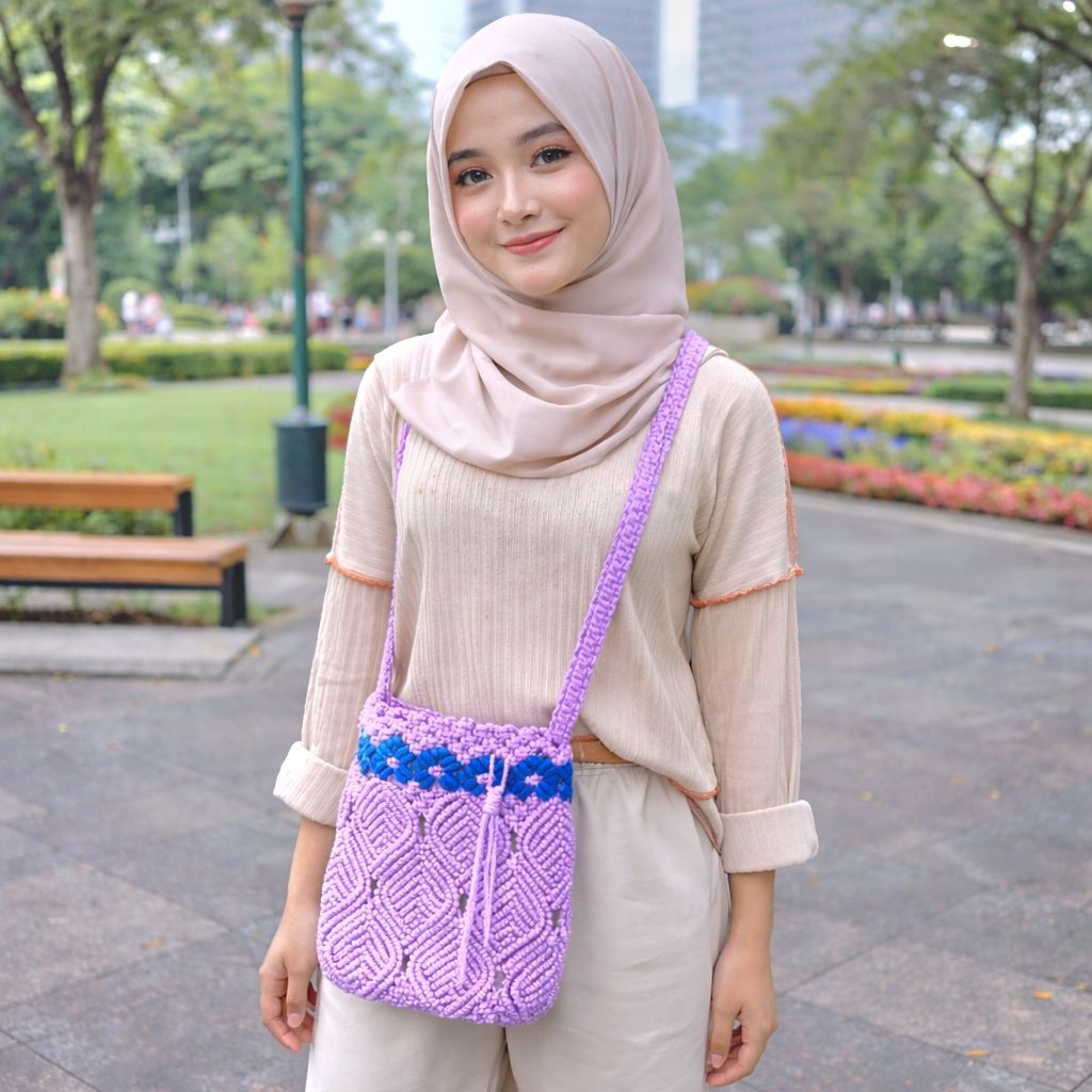 Tas Tali Kur Motif Daun Simpel Rajutan Wanita Terbaru 2022 Kekinian Anyaman Mewah Asli Jogja Ukuran 