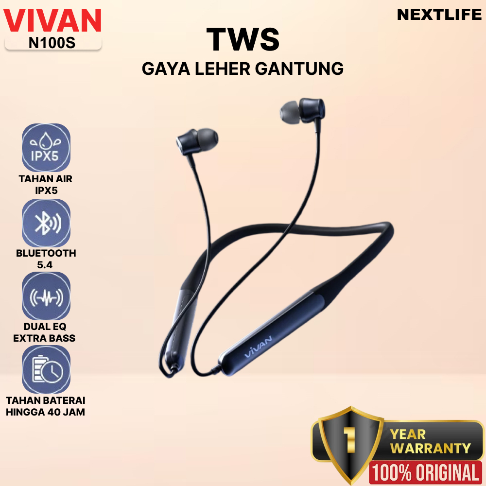 VIVAN TWS Sport Liberty N100S Neckband IPX5 40H Playtime Low Latency Extra Bass
