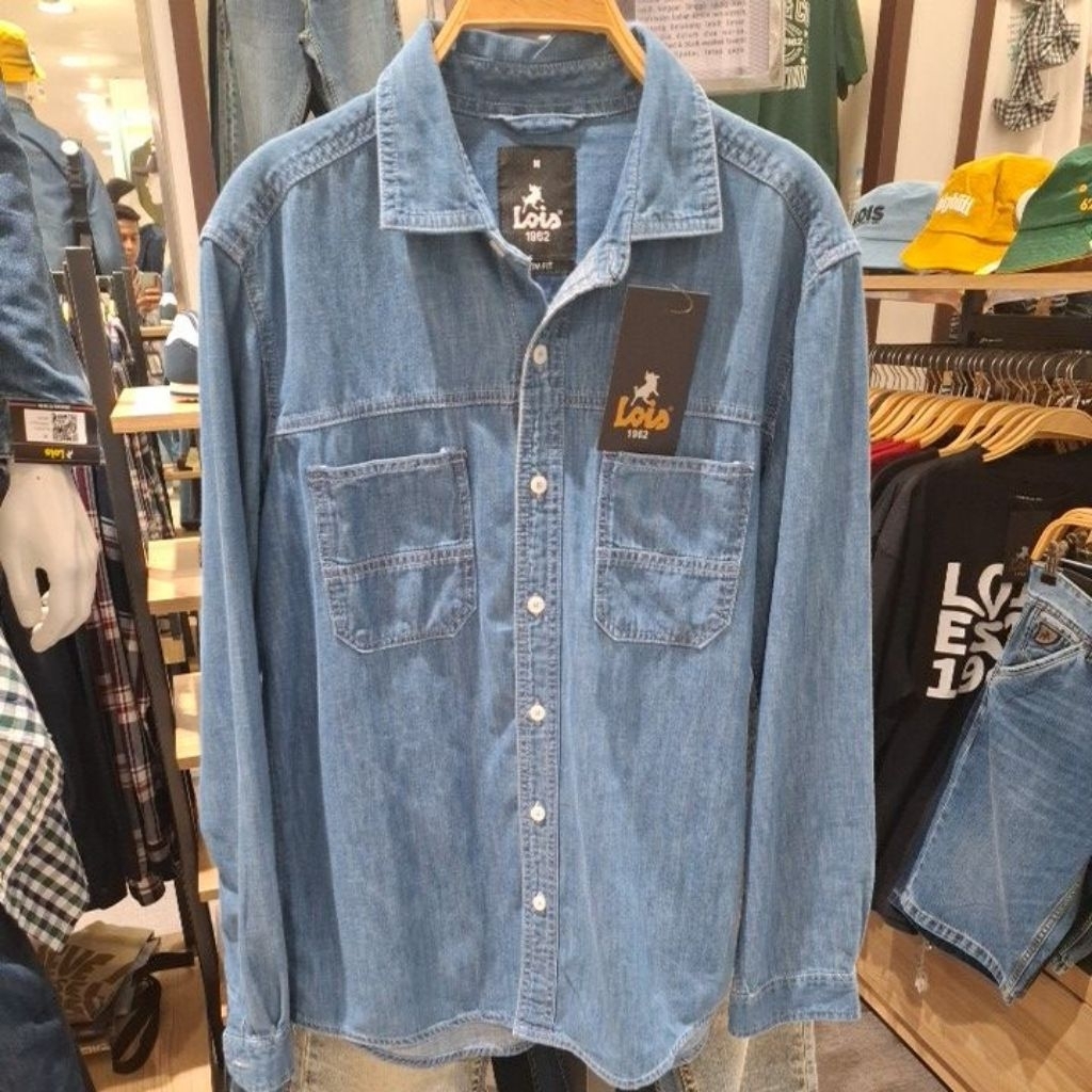 kemeja denim lois 100% Original Slim Fit