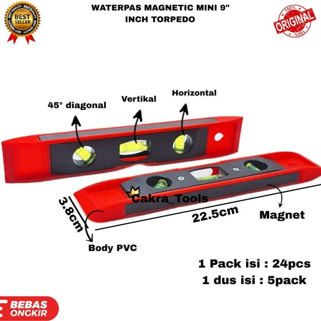 WATERPASS MAGNET MINI 9" INCH / WATERPASS TORPEDO PENGGARIS AIR MISTAR TIMBANG
