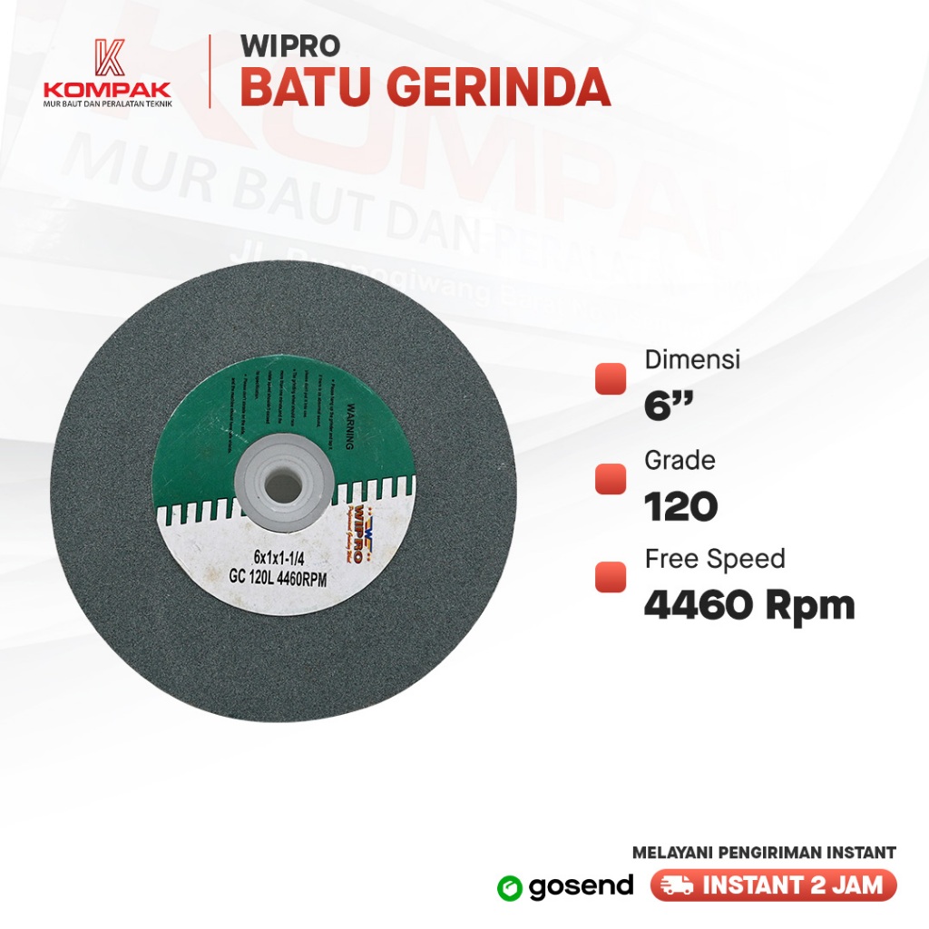 Wipro Batu Gerinda Hijau 6 Inch GC120L/ Batu Asah Duduk 6 Inch #120 Grade 120