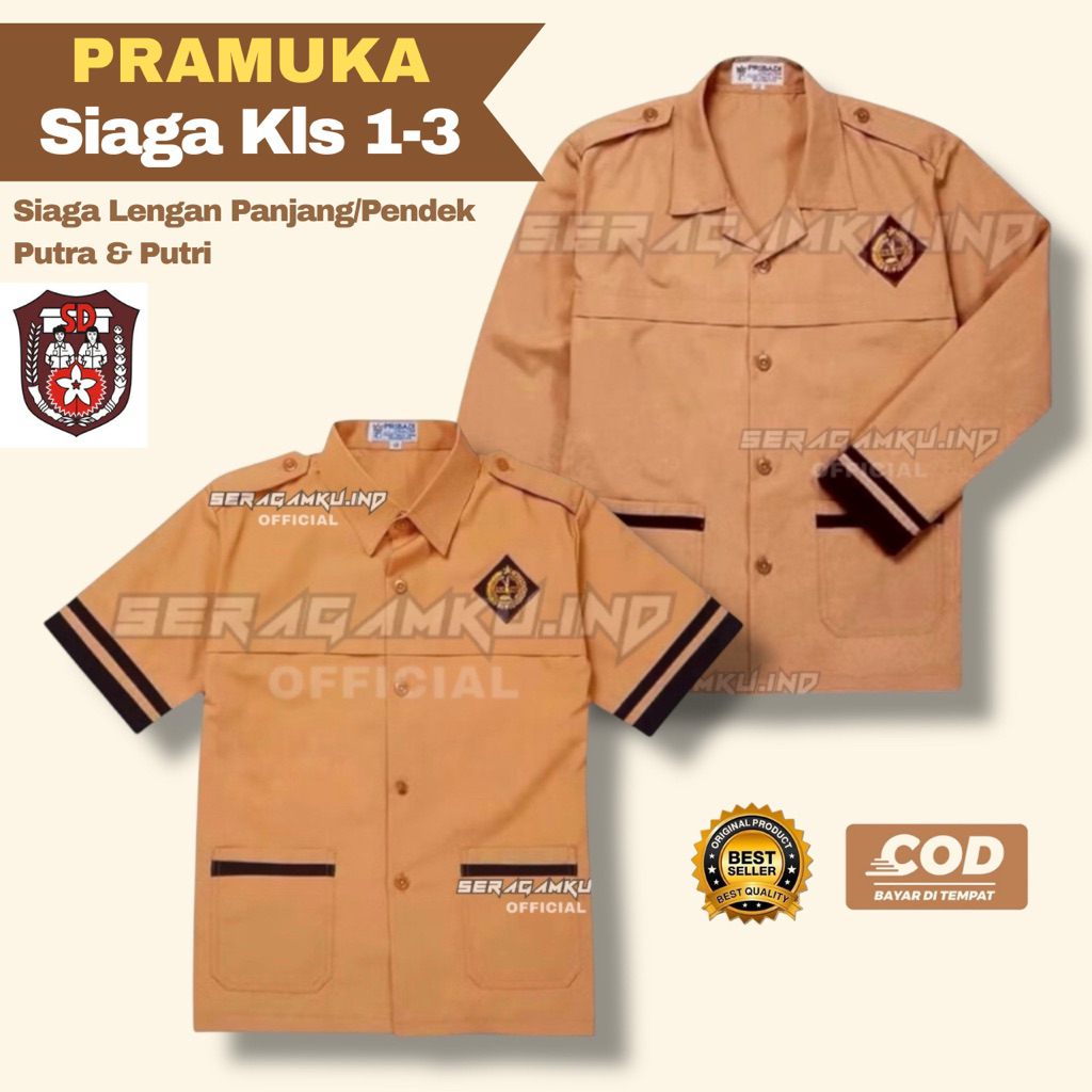 Baju Seragam Sekolah Pramuka Siaga SD Tangan Panjang Pendek Atasan Cewe/Cowo Kelas 1-4