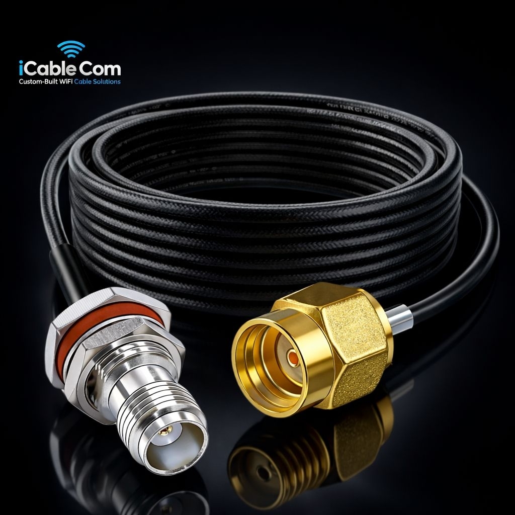 Kabel Jumper TNC Female ke RP-SMA Male RG58 50 Ohm 1/2/3M - Pigtail Antena WiFi Gateway IoT dan GPS