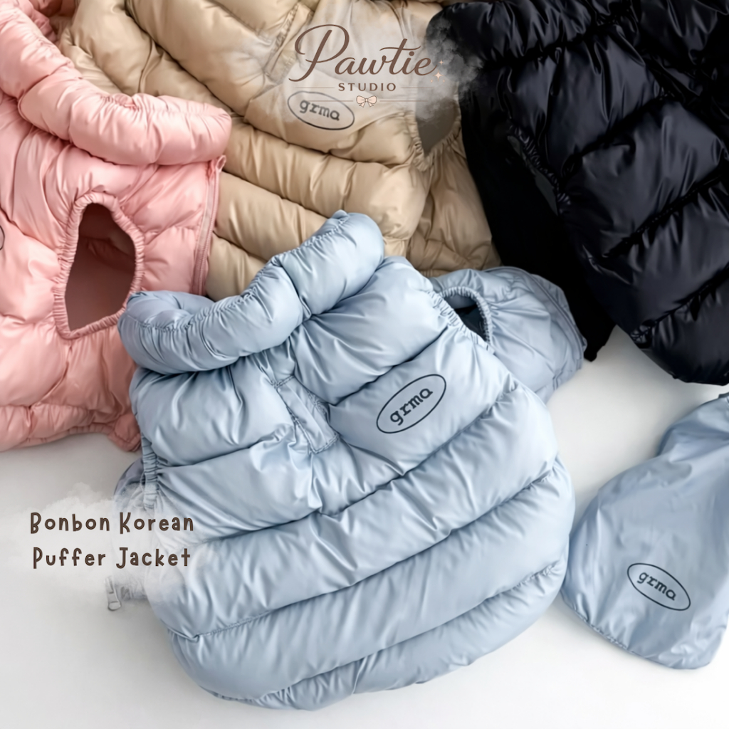 PAWTIE STUDIO Bonbon Puffer Outer | Jacket Vest Anjing Kucing Lucu Korean Style | Baju Anabul Kecil 