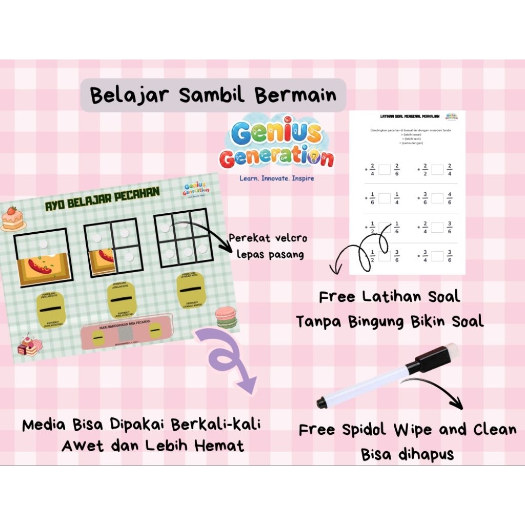 Genius Generation Busy Page Ayo Belajar Pecahan Media Belajar untuk anak TK dan SD
