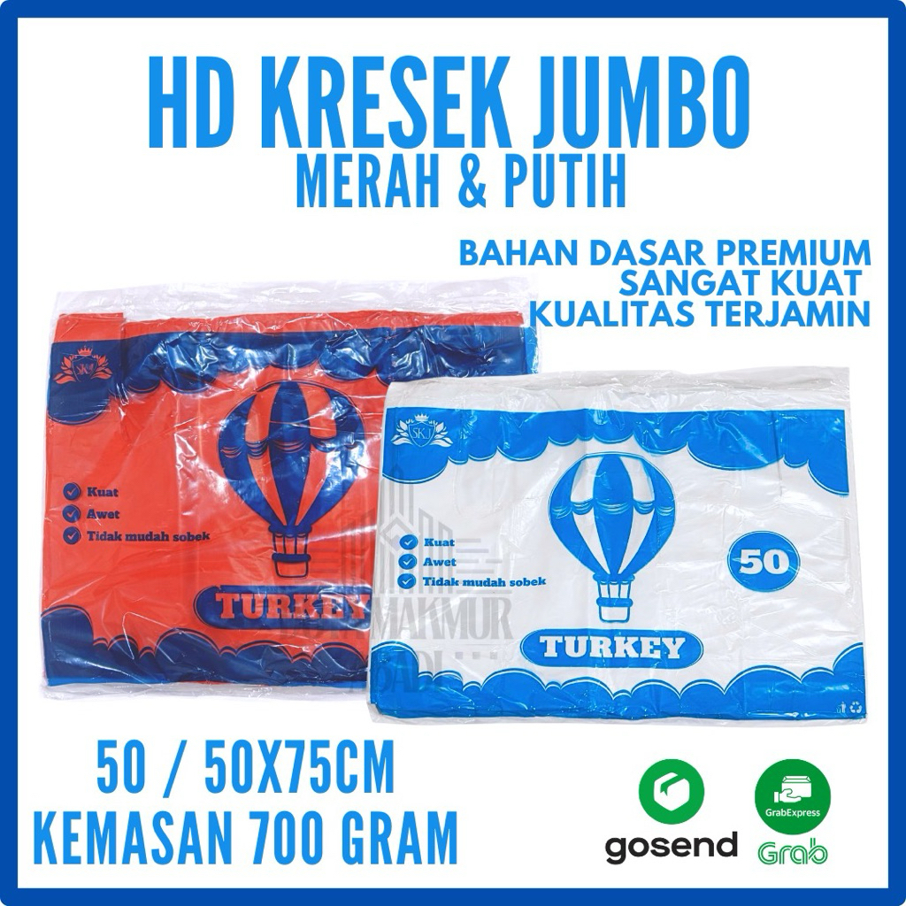 [1 PACK] KANTONG KRESEK WARNA MERAH PUTIH HITAM JUMBO UK. 50 | PLASTIK KRESEK HDPE / KANTONG KRESEK 