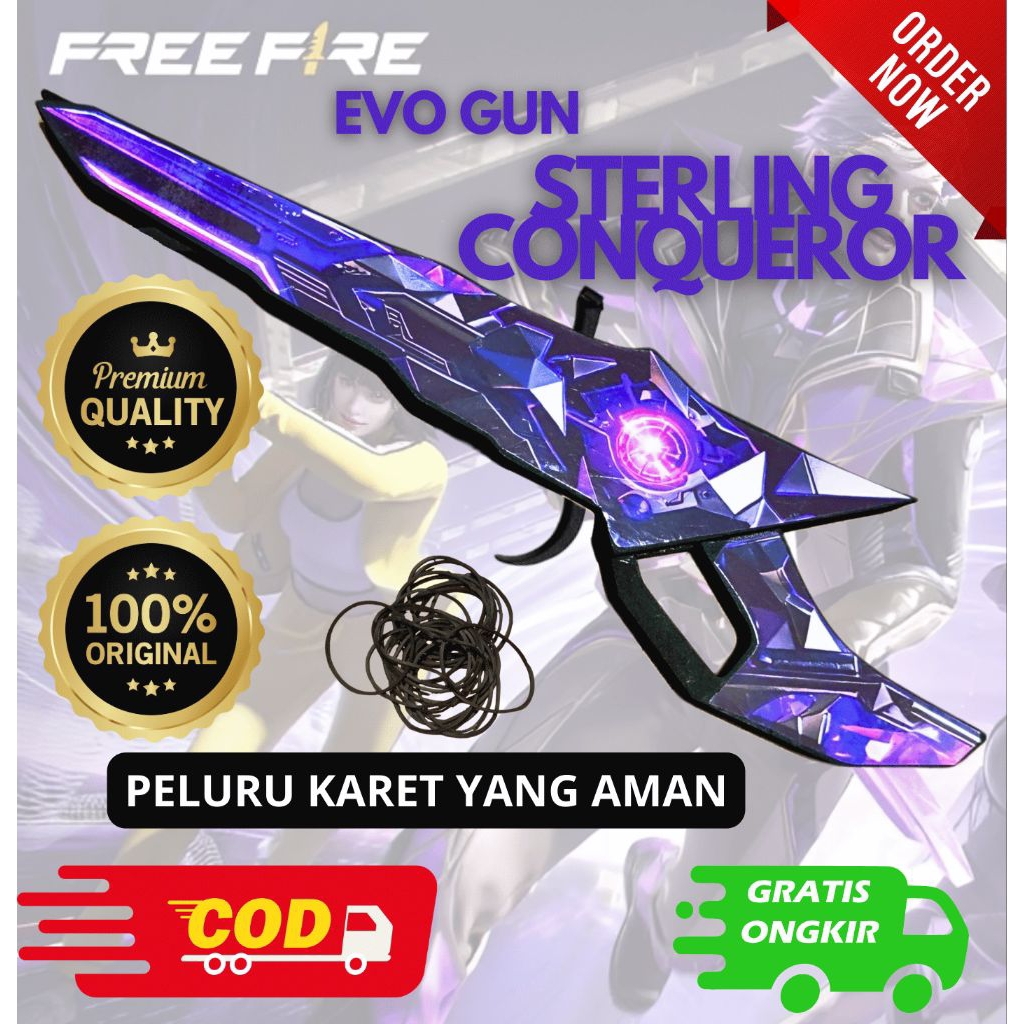 MAINAN VIRAL FF EVO GUN STERLING CONQUEROR KAYU ORIGINAL