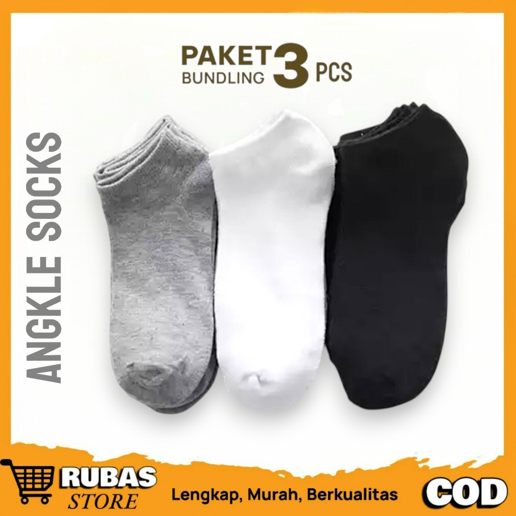 Paket 3 Pasang Kaos kaki Pendek Semata Kaki Polos Unisex