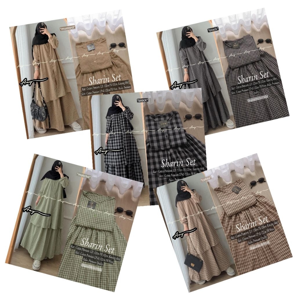 Sharin setelan long tunic jumbo ld 130 ld 120 long tunik stripe midi dress kotak kotak  by A.N.Y rok