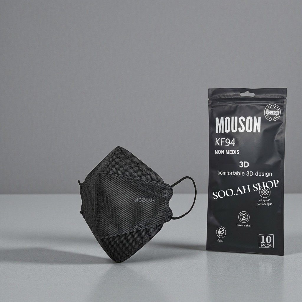 MASKER KF94 MOUSON FULL BLACK 4PLY 5PACK 50PCS