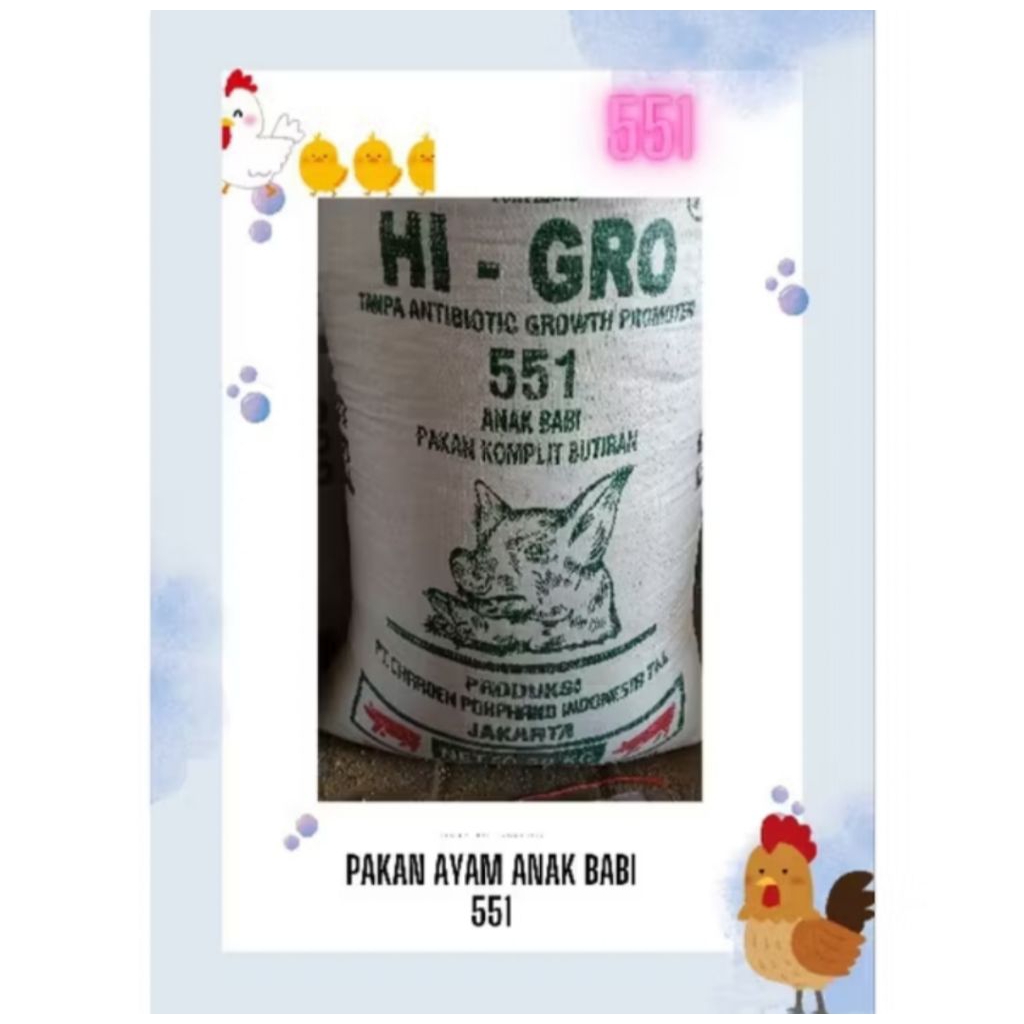 PAKAN KOMPLIT BUTIRAN AYAM ANAK BABI PUR 551 ( 1 Karung)