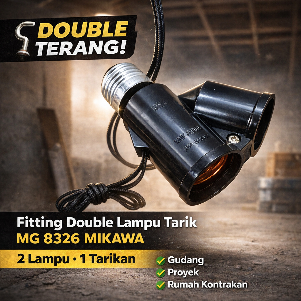 Praktis Fitting Double Lampu Tarik MG 8326 MIKAWA – 2 Lampu 1 Tarikan + Siap Pakai