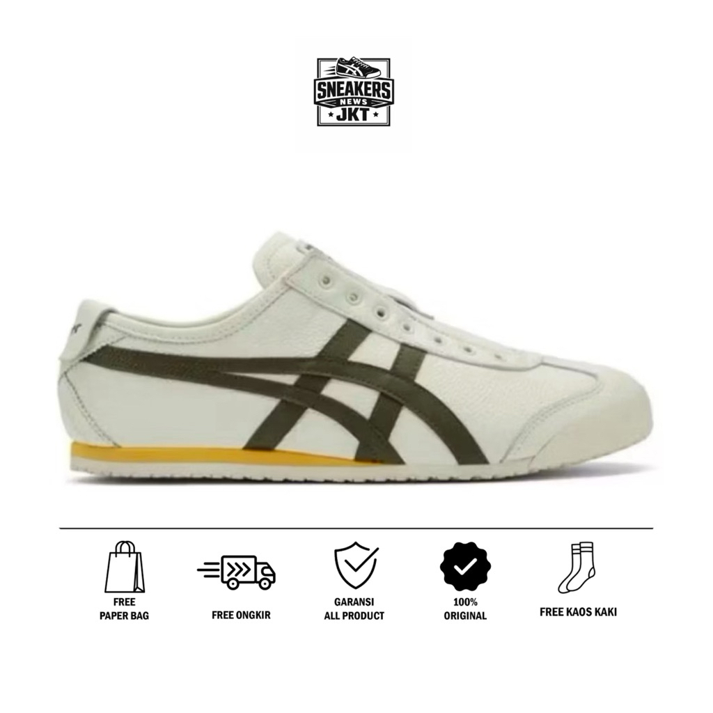 Sepatu Onitsuka Tiger Slip On Leather Cream green Sepatu Unisex Original