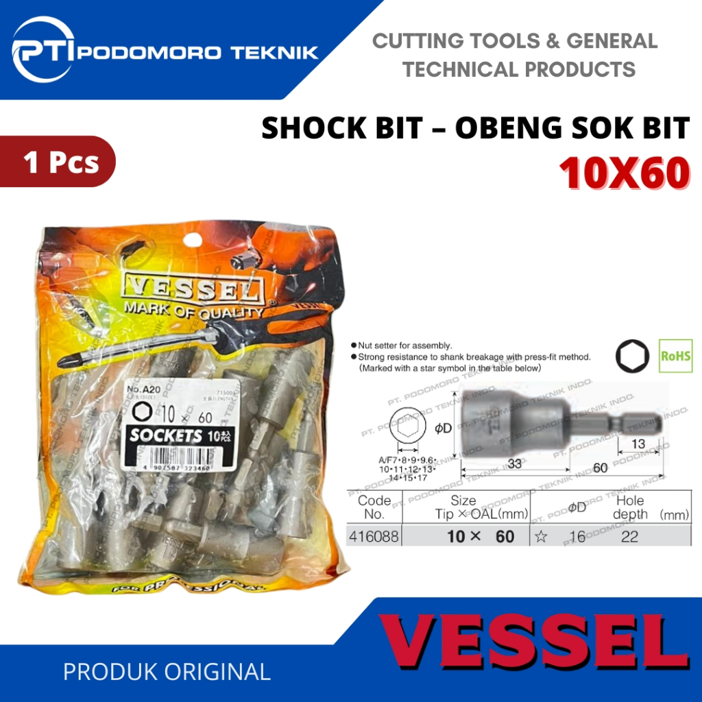 Socket Bit Mata Obeng A20 10X60 / Sock Bit Vessel A20 / Soket Bit Vessel Japan Original 1 PCS