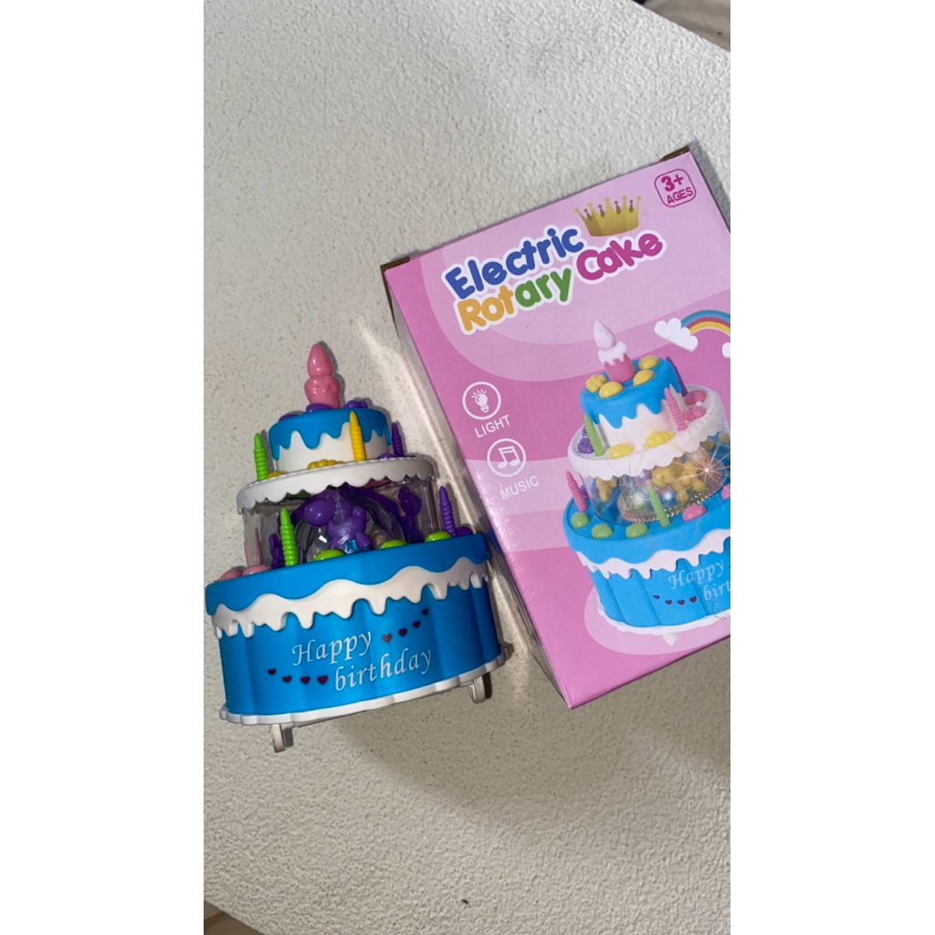 [PRELOVED LIKE NEW] Mainan Anak ELECTRIC ROTARY CAKE WARNA BIRU Mainan Kue Ulang Tahun Anak Musik La