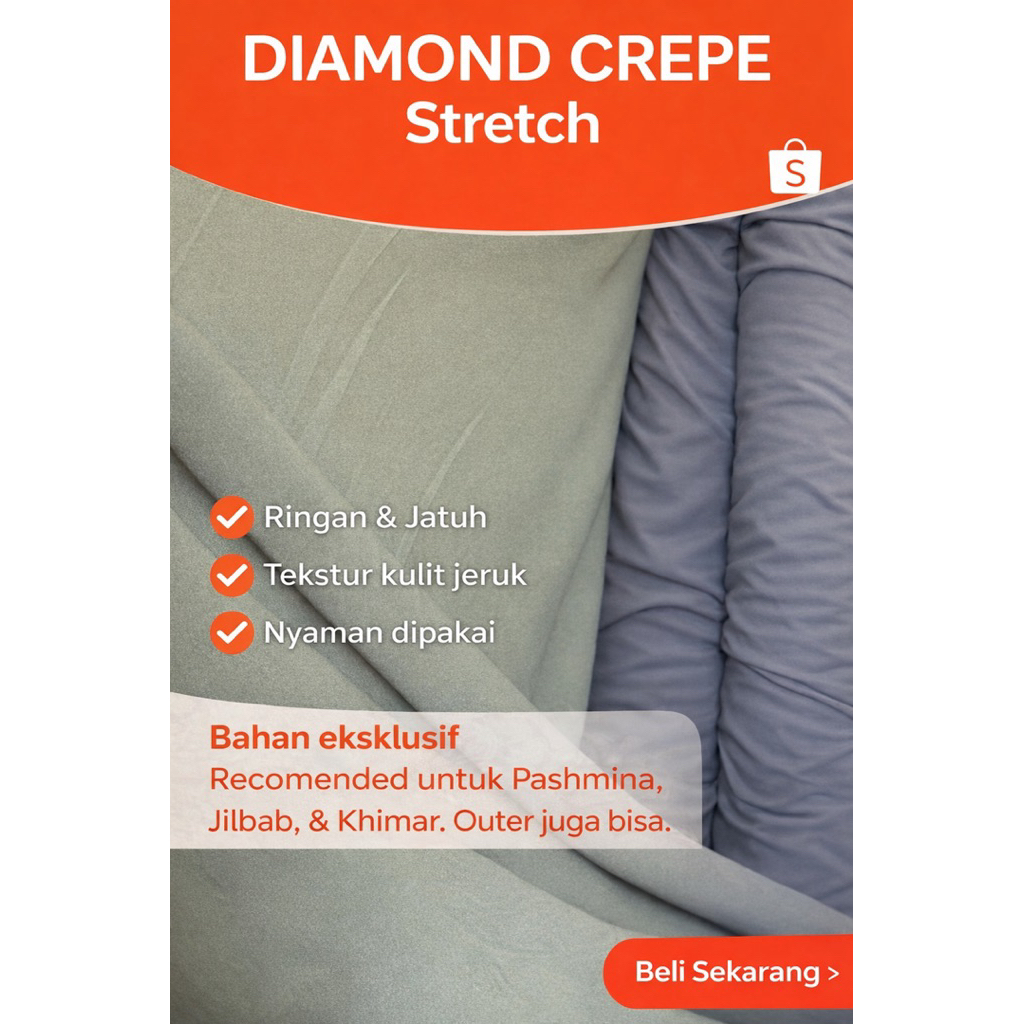 Kain Premium DIAMOND CREPE  Stretch Kain Furing/Jilbab dan Outer Diamond Crepe Premium