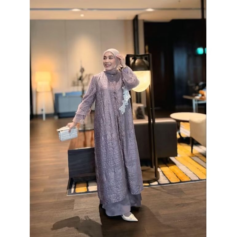 (Eazystyle) Fateemah Raya Series Dress Set Dusty Lilac/Premium Dress|| Ade Vectorized