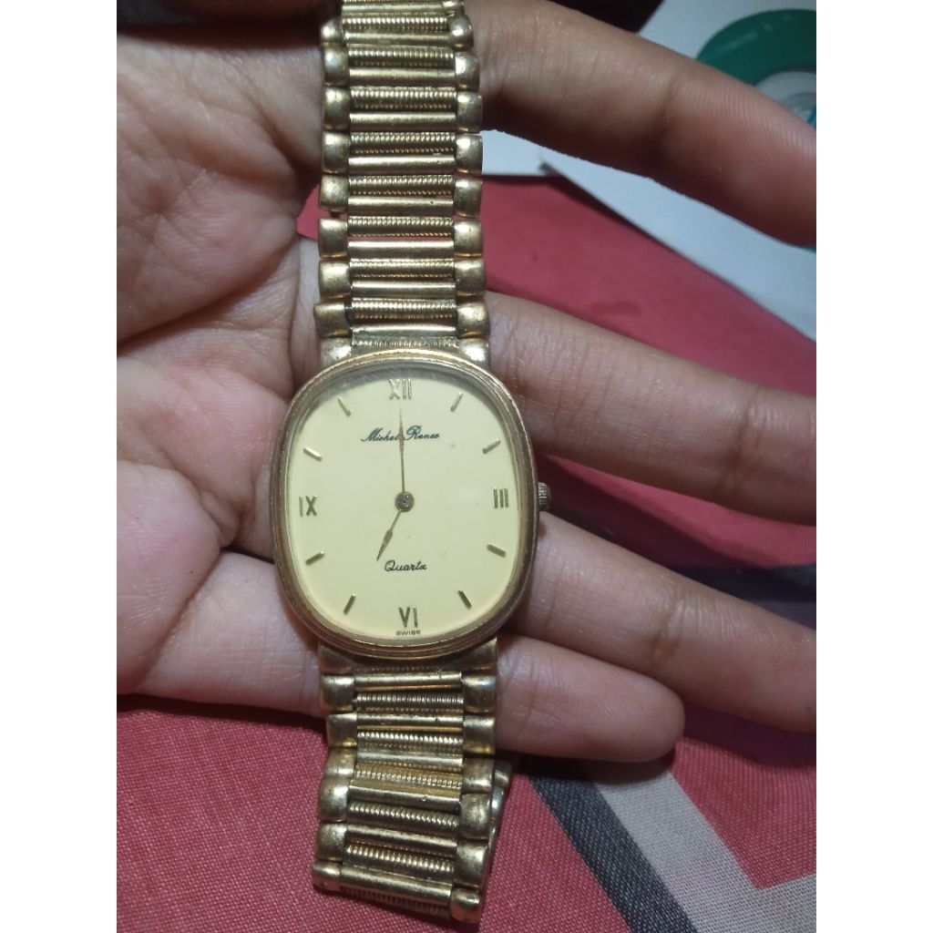 Jam Tangan Emas Asli MICHEL RENEE 18k gold, Electroplated Swiss Antik Vintage Bekas MATI