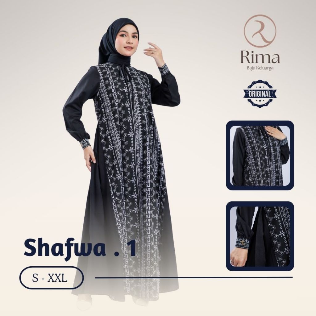Gamis Shafwa Model 1 HItam Toyobo Katun Bordir Premium by Rimabajukeluarga.id