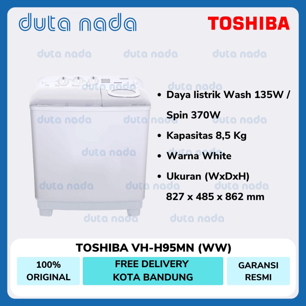 TOSHIBA Mesin Cuci 2 Tabung 9 Kg VHH95MN (WR) / VH-H95MN (WB) / VH-H95MN (WW)