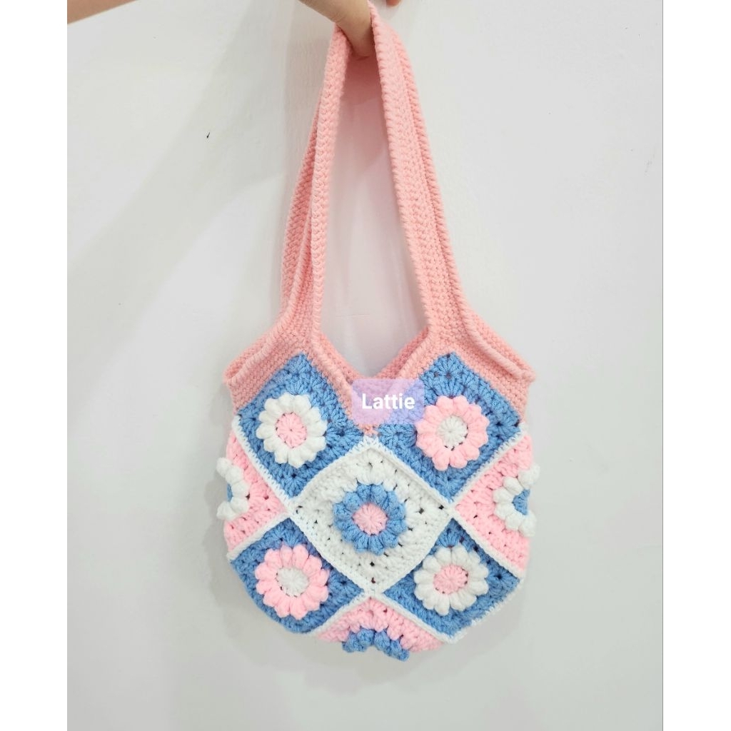 HANDMADE TOTE BAG RAJUT/TOTE BAG/CUTE TOTE BAG/FLOWER TOTE BAG/TOTE BAG BUNGA/ CROCHET TOTE BAG