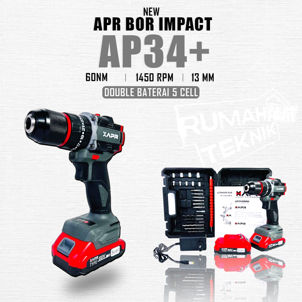 Bor Cordless APR AP34+ Mesin Bor Baterai Cordless Impact Drill