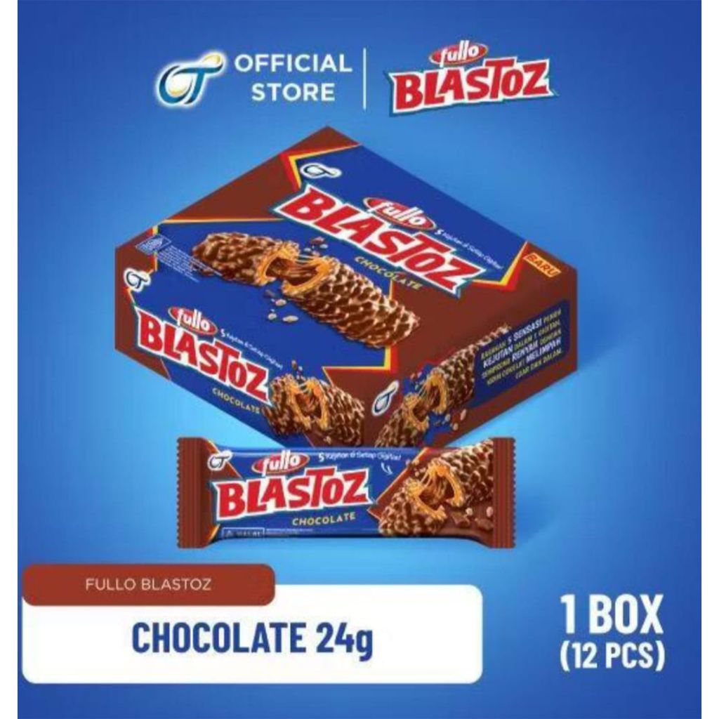 FULLO Blastoz Chocolate Box 12x24g Rasa Cokelat  |  Blastoz Wafer 1 Karton isi 6 Box @12pcs