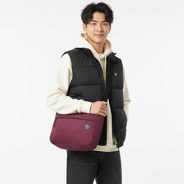 Tas Selempang Pria Distro Sling Bag Casual Waterproof Ork689 Half Maroon