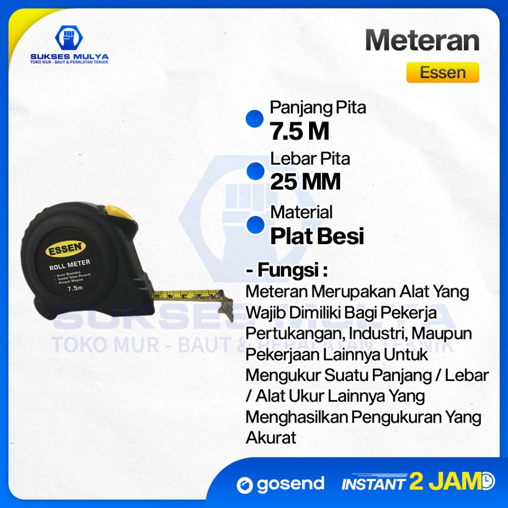 ESSEN Meteran 7.5 Meter Roll Meter Tukang Serbaguna