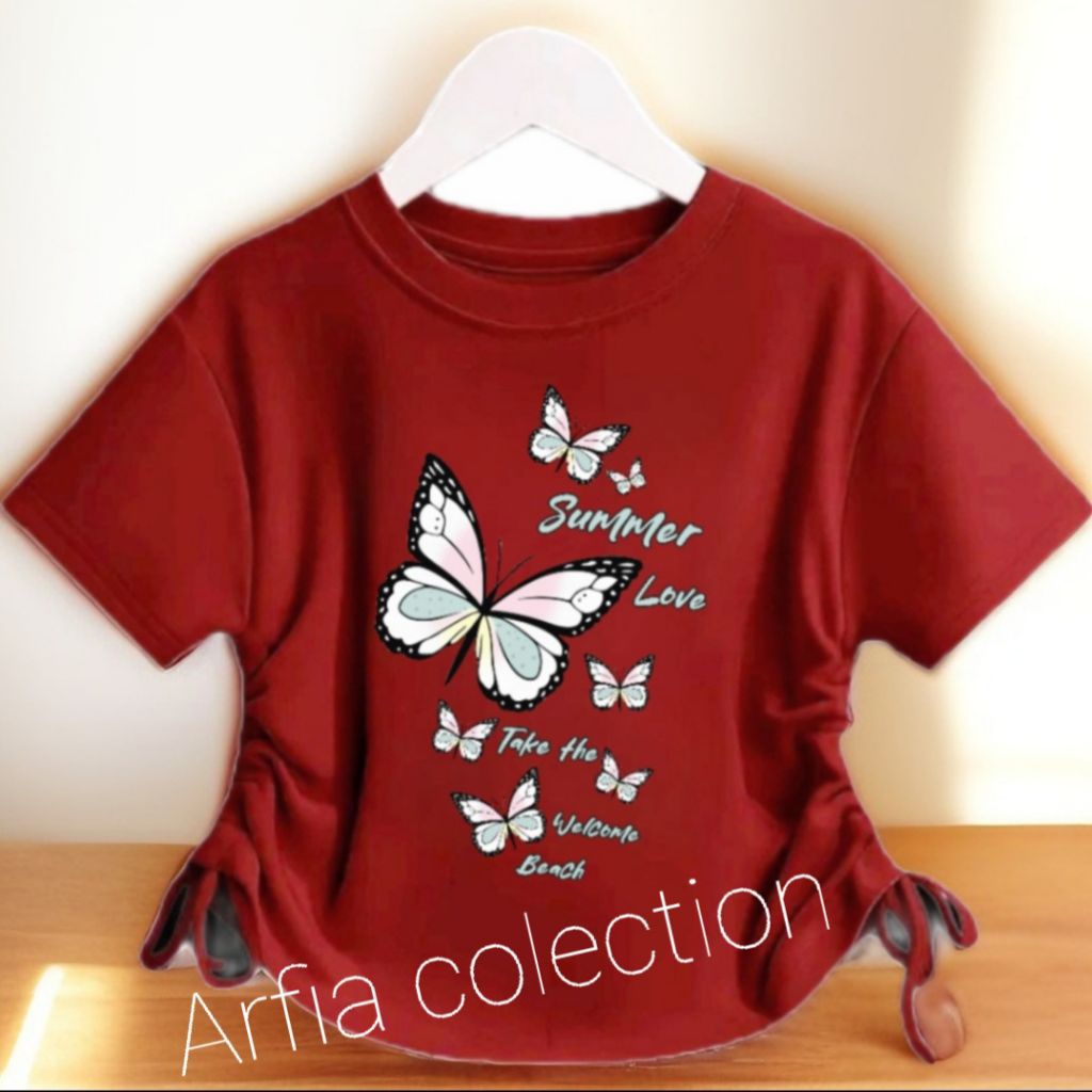 Kaos Anak Perempuan Serut CropTop Usia 1-7 Tahun Bahan Katun