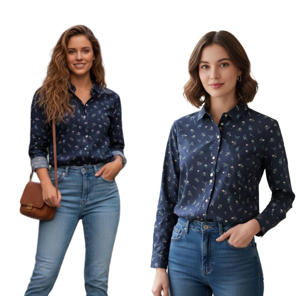 NEW ARRIVAL H*M women long sleeve  dark navy flower shirt / kemeja wanita branded fulltag / kemeja w