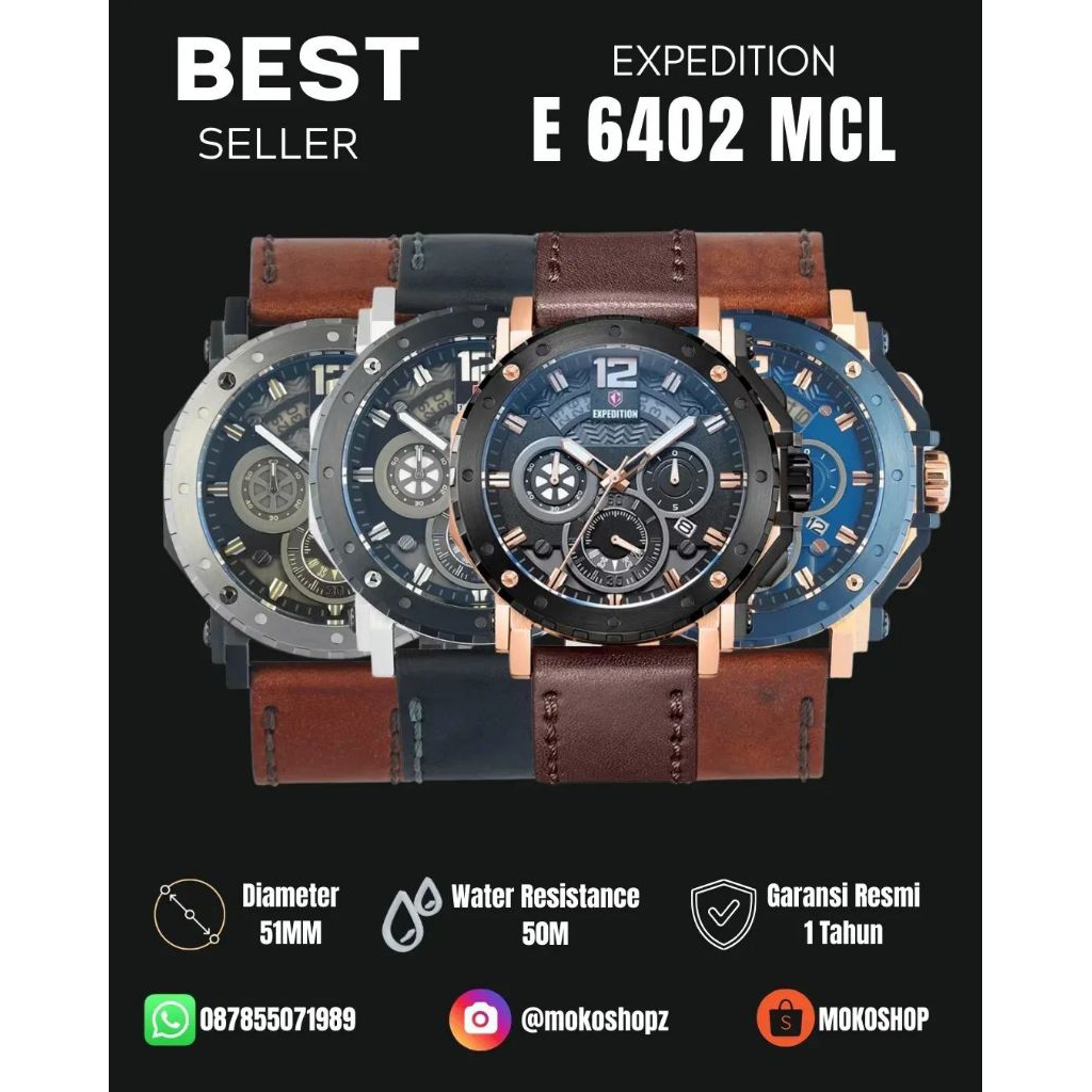 Jam Tangan Pria Expedition E6402 E 6402 Leather Strap Tali Kulit Original Garansi Resmi