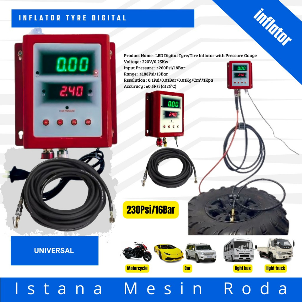 Digital Tire Inflator isi BAN TRUK  BUS MOBIL MOTOR TEKANAN 15.9/16 BAR 230 PSI angin ban tyre infla