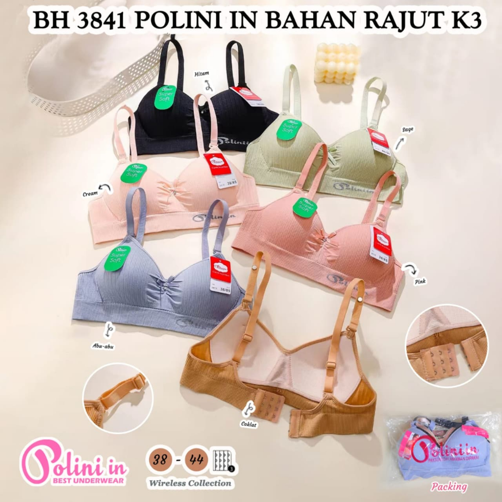 POLINI BRA WANITA RAJUT CUP B-C TANPA KAWAT SIZE 38-44 KAIT 3 3841