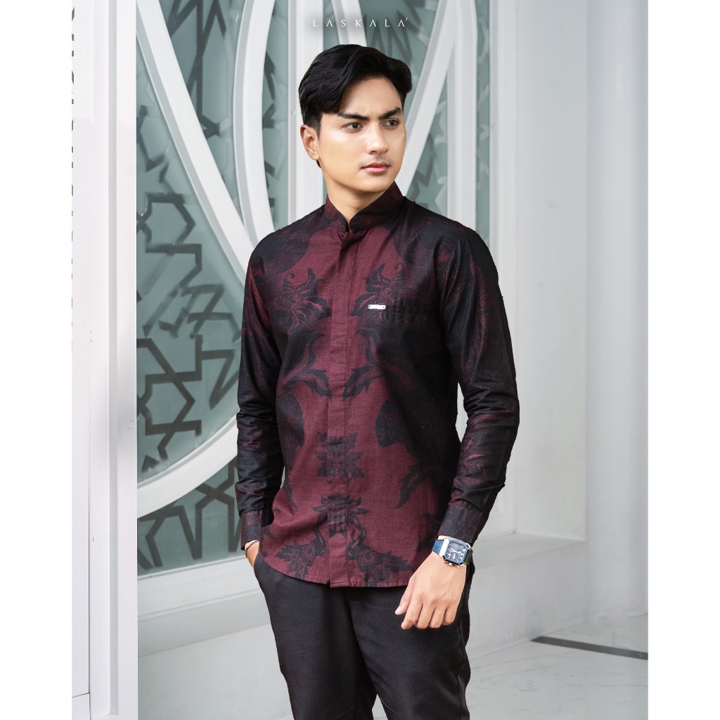 Laskala Batik Premium Armenia Kemeja Batik Koko Pria Slimfit Lengan Panjang