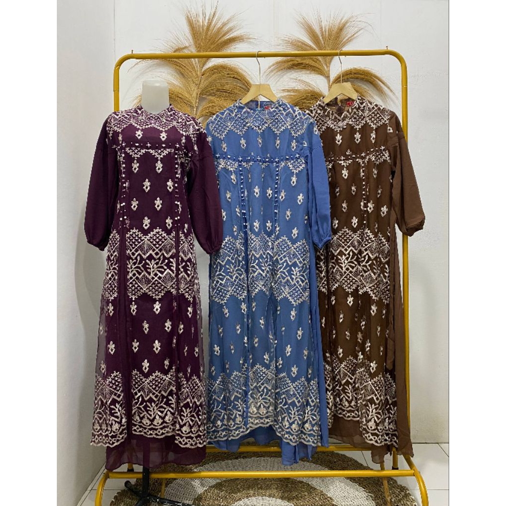 Gamis Ceruty Rompi Brukat Premium/Brukat Wanita/Brukat Lebaran Kode 4088