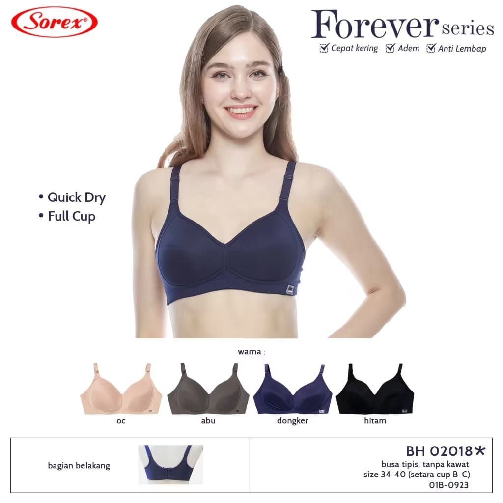 SOREX BRA 02018 QUICK DRY BRA BUSA TIPIS TANPA KAWAT BERPORI SIZE 34-40