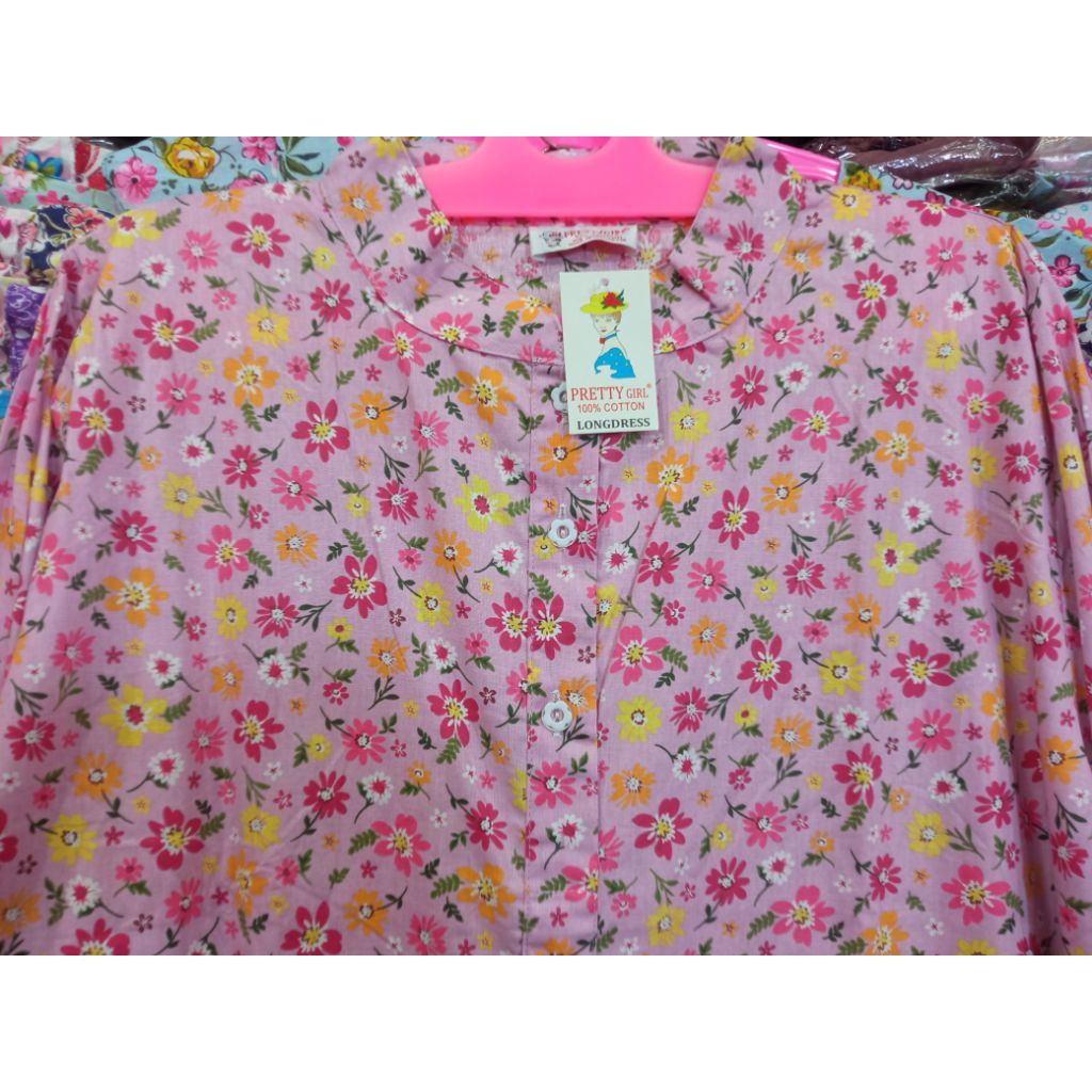 Longdress Daster Panjang Lengan Panjang Kerah Shanghai PRETTY GIRL Katun Jepang Lokal Busui Bumil Ca