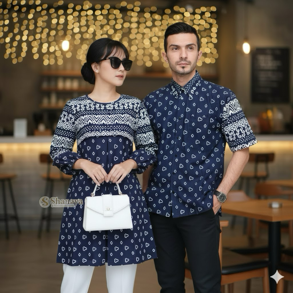 Shanaya Batik Tunik Seling Cap Garutan Navy Batik Asli Solo Atasan Batik Modern S M L XL XXL