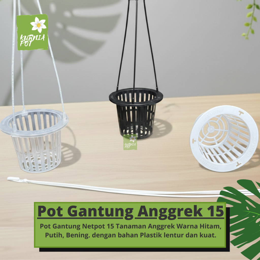 Pot Gantung Netpot NKT 15 Tanaman Bunga Anggrek Hitam Putih Bening