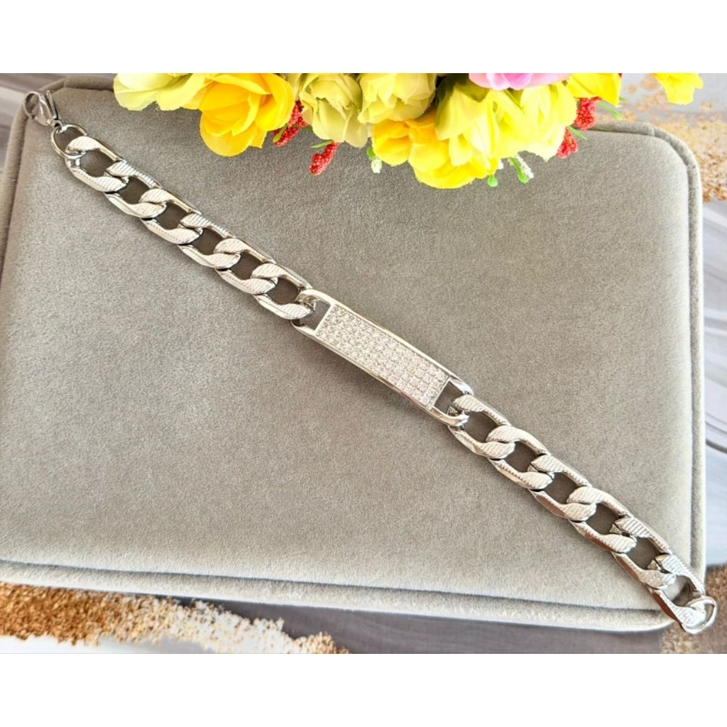 Gelang titanium plat mata silver