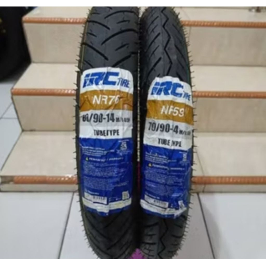PAKET 2 BAN LUAR IRC NR76 UKURAN 80/90-14 DAN IRC NF59 UKURAN 70/90-14 NON TUBLES(TYBETYPE) BANDEPAN