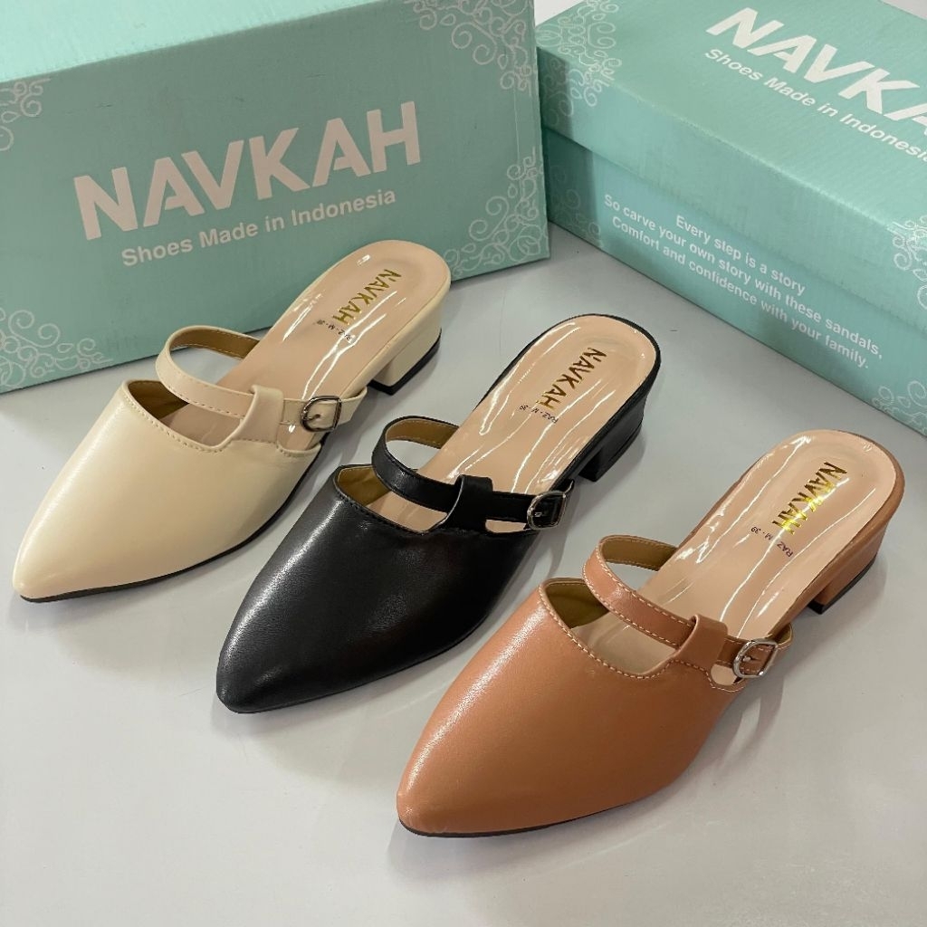 Navkah E02/Sendal Selop Heels Wanita [ Heels Slipper Sandal ] Heels 3cm