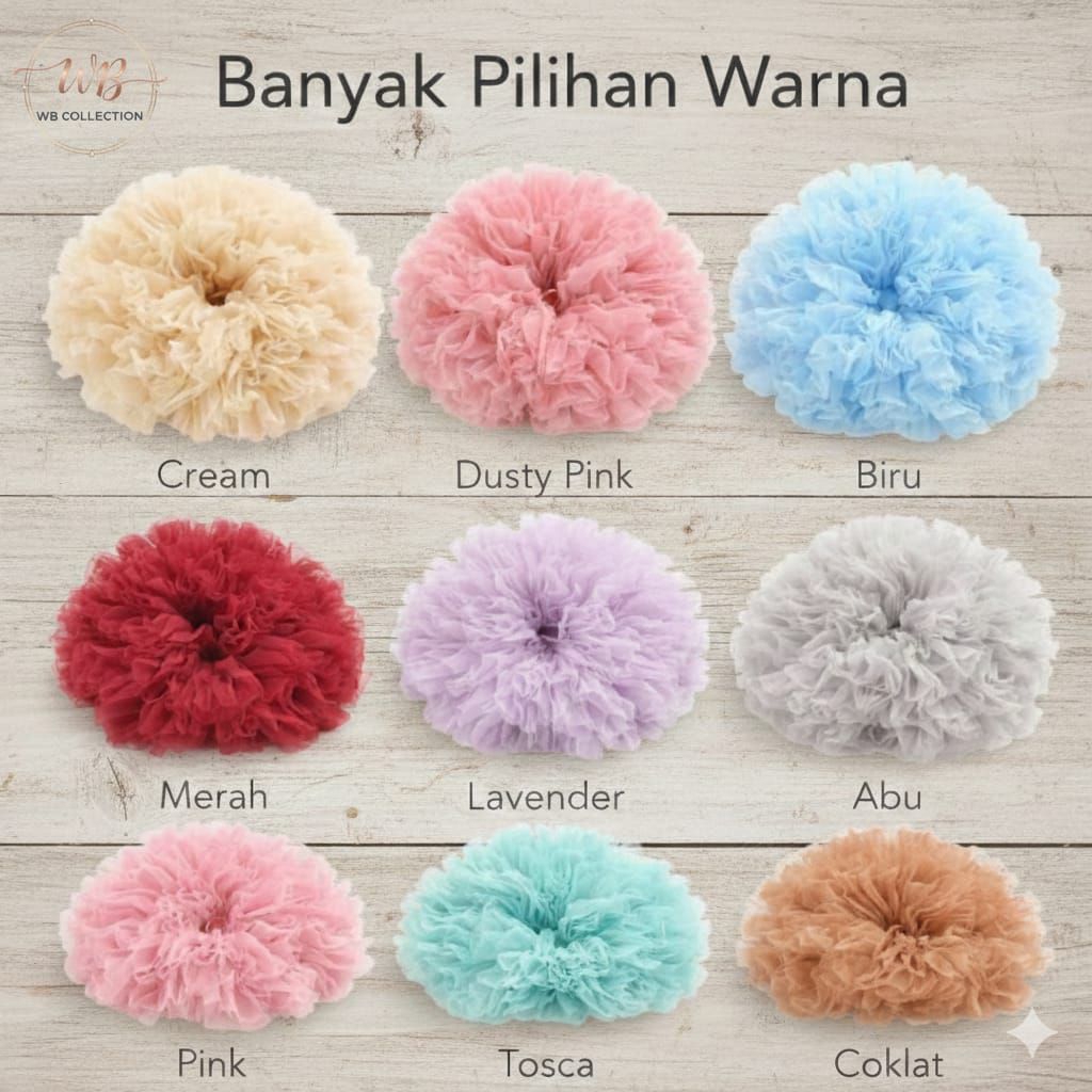 Scrunchie Organza Jumbo Ikat Rambut Wanita Premium Banyak Pilihan Warna Cream Dusty Pink Biru Merah 