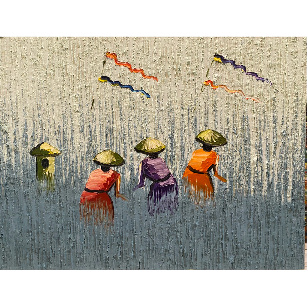 Lukisan Panen Padi, UK : 30 cm x 40 cm, Lukisan Canvas Buatan Bali, Lukisan Asli