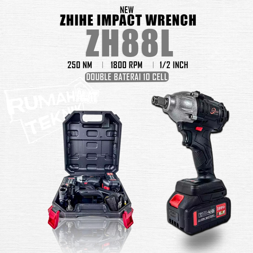 BOR IMPACT WRENCH ZH88L NEW 1/2 INCH 400NM 2 BATERAI FULLSET ACC  ZHIHE ZH88L NEW SUPPORT BY XAPR