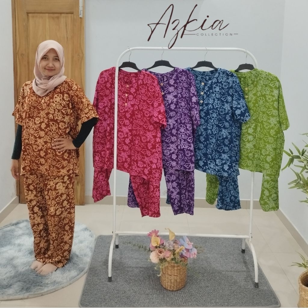 Babydoll Setelan Baju Wanita Lengan Pendek Bahan Rayon Batik Cap
