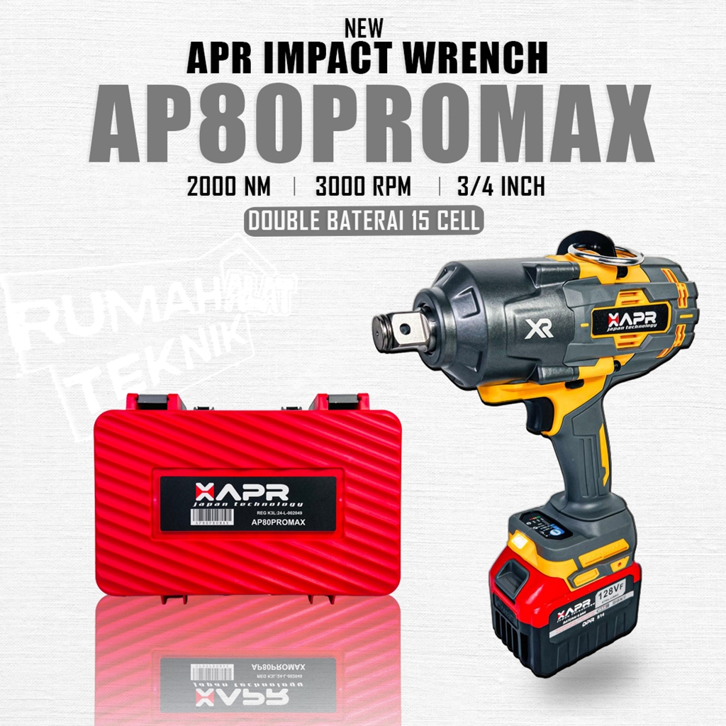 APR IMPACT WRENCH XTRA JUMBO 3/4INCH TYPE AP80 PROMAX 3000NM 2BATERAI GARANSI RESMI / Impact Apr Ap8